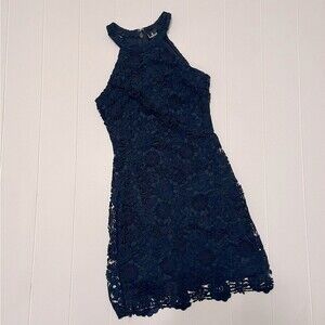 Lulu's Love Poem Navy Blue Halter Lace Mini Dress sz XS